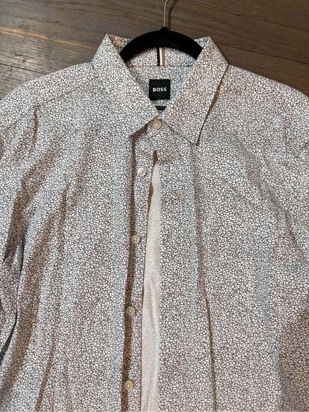 BOSS White Micro-Print Button-Down Shirt